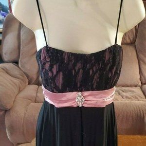 Pink w/Black Lace Overlay Dress Empire Waist
